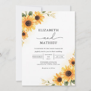 Golden Sunflower Rustic Blütenhochzeit Einladung