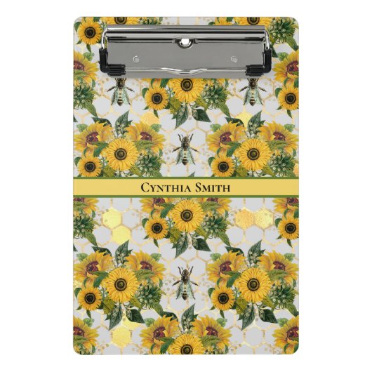 Golden Sunflowers Honeycomb und Royal Bee Mini Klemmbrett (Vorderseite)