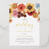 Golden Sunflowers Summer Floral Wedding Gold Folieneinladung (Vorderseite)