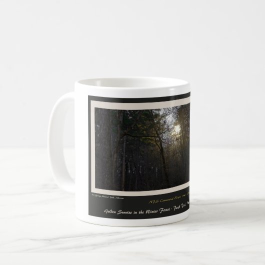 Golden Sunrise Winter Forest Centennial Ed Kaffeetasse (Vorderseite Links)