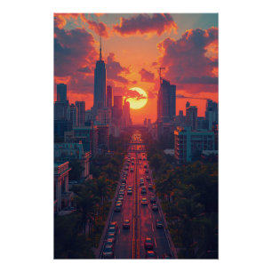 Golden Sunset Avenue – Poster Stadt-Skyline