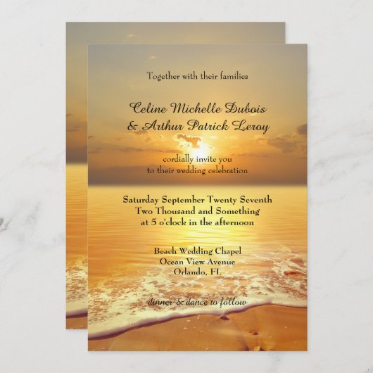 Golden Sunset Beach Einladung zur Hochzeit (Vorne/Hinten)