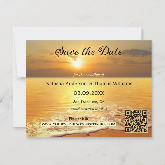 Golden Sunset Beach oder Ziel Save the Date Ankündigung (Rückseite)