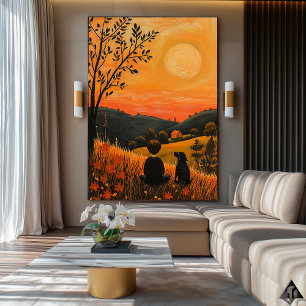 Golden Sunset Begleiter – Naïf ländliche Serenität Poster
