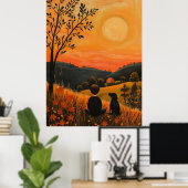 Golden Sunset Companies - Naïf Rural Serenity Art Poster (Heimbüro)