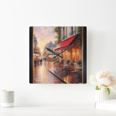 Golden Sunset Light on a Raine Town Café Quadratische Wanduhr (Zuhause)