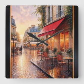 Golden Sunset Light on a Raine Town Café Quadratische Wanduhr (Vorderseite)