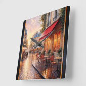 Golden Sunset Light on a Raine Town Café Quadratische Wanduhr (Winkel)