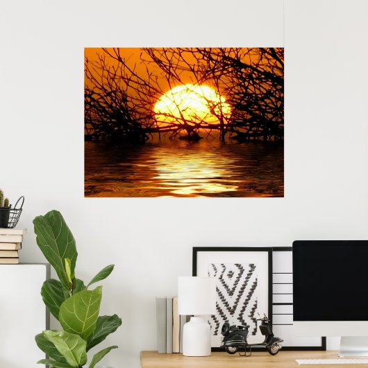 Golden Sunset Liquid Reflection Poster (Heimbüro)