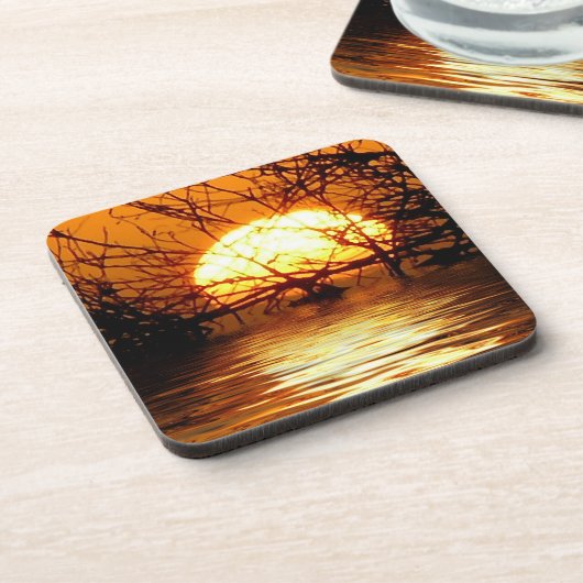 Golden Sunset Liquid Reflection Set von 6 Getränkeuntersetzer (Linke Seite)