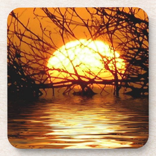 Golden Sunset Liquid Reflection Set von 6 Getränkeuntersetzer (Vorderseite)