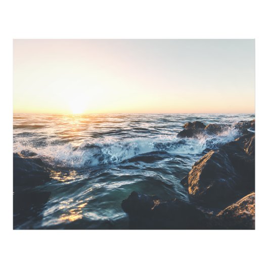 Golden Sunset Ocean Waves on Rocks Serene Seascape Fotodruck (Vorne)