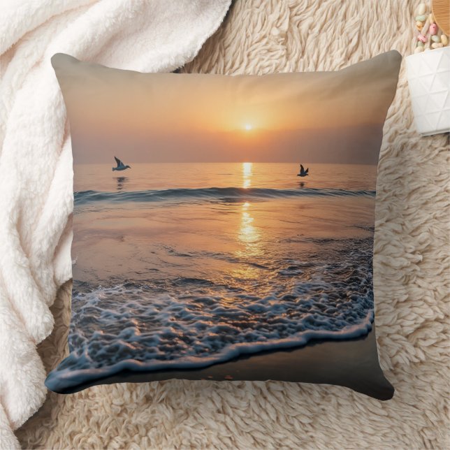 Golden Sunset Ocean Waves with Birds Kissen (Decke)