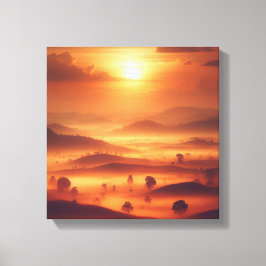 Golden Sunset Over Misty Hills Vintage Canvas Leinwanddruck