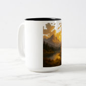 Golden Sunset Over Tranquil Mountain Lake Zweifarbige Tasse (Vorderseite Links)