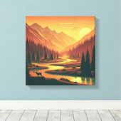 Golden Sunset Over Vintage Mountain Valley Leinwanddruck (Insitu (Holzboden))
