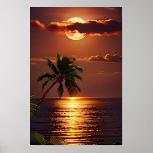 Golden Sunset Paradise   Tropical Beach WallPoster Poster
