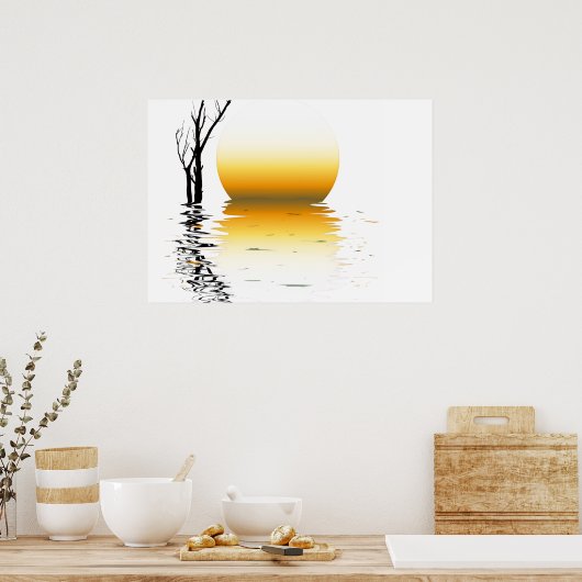 Golden sunset reflection a serene mural poster (Küche)