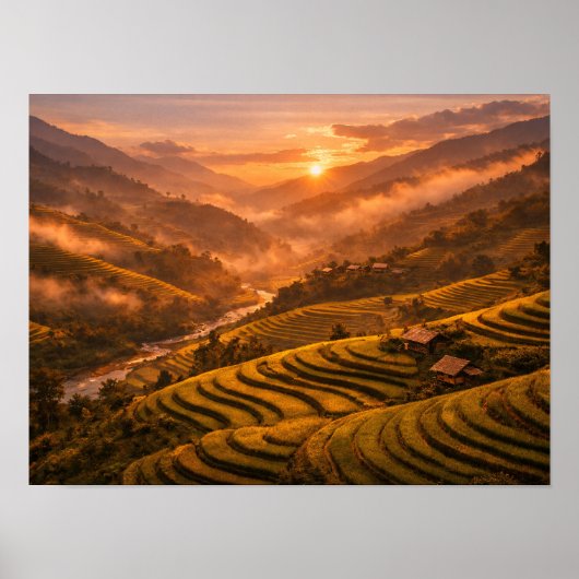 Golden Sunset Rice Terraces Poster (Vorne)