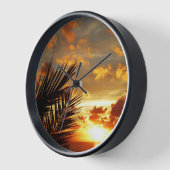 Golden Sunset Sea und Palmtree Postkarte Uhr (Winkel)