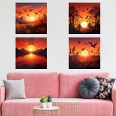 Golden Sunset Silhouetten Set 4 - Natur Art (Wohnzimmer)
