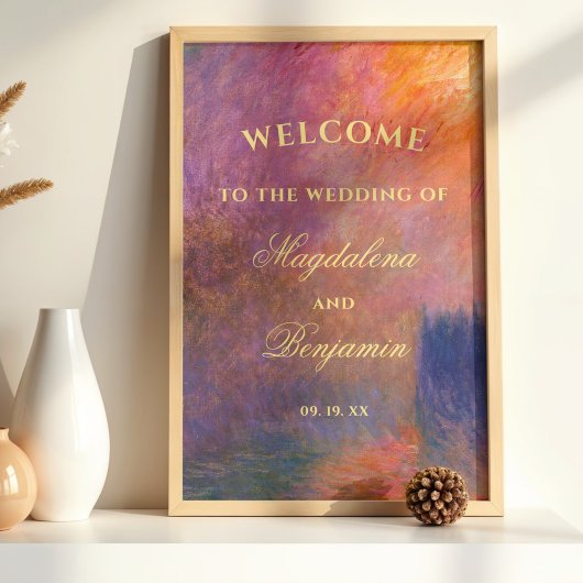Golden Sunset Sky Monet Painting Wedding Welcome Poster