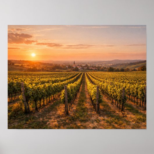 Golden Sunset Vineyard Poster - Tuscan Landscape (Vorne)