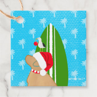 Golden Surf Dog Christmas Flat Gift Card Geschenkanhänger