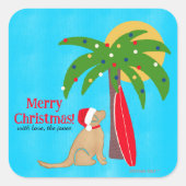 Golden Surf Dog Palm Tree Sunshine Christmas Quadratischer Aufkleber (Vorderseite)