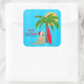 Golden Surf Dog Palm Tree Sunshine Christmas Quadratischer Aufkleber (Tasche)