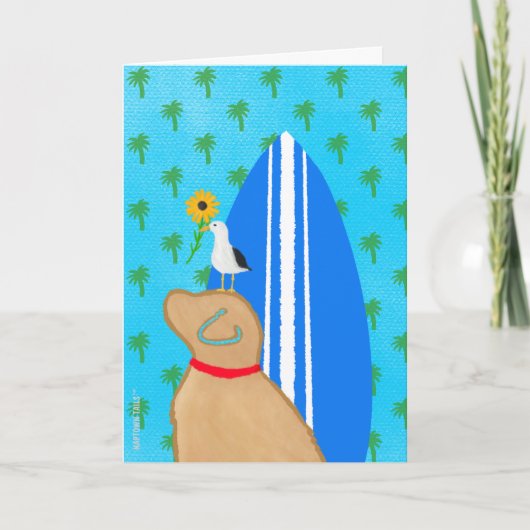Golden Surfboard Hunde Seagull Card Dankeskarte (Vorderseite)