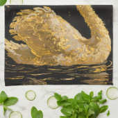 Golden Swan am Mitternachtssee Geschirrtuch (Gefaltet)