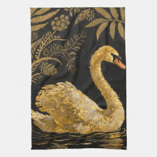 Golden Swan am Mitternachtssee Geschirrtuch