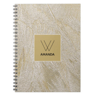 Golden Swan Feathers Monogram Notebook Notizblock