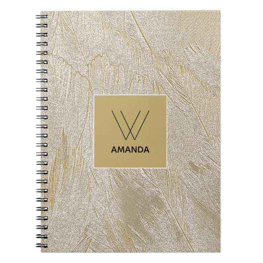 Golden Swan Feathers Monogram Notebook Notizblock (Vorderseite)