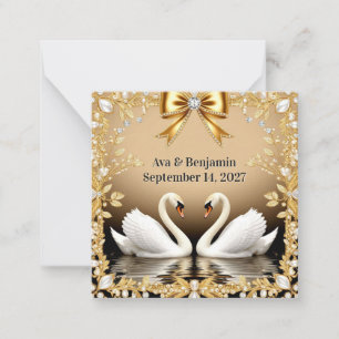 🦢 Golden Swan Hochzeitsdetails Einsteckthema Mitteilungskarte