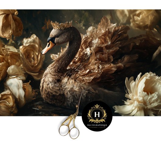 Golden Swan mit Crown and Creme Florals Decoupage Seidenpapier