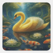 Golden Swan Quadratischer Aufkleber (Vorderseite)