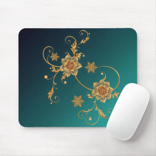 Golden Swirl Floral Mouse Pad Mousepad (Mit Mouse)