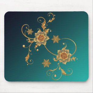 Golden Swirl Floral Mouse Pad Mousepad
