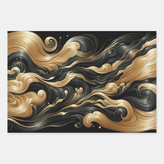 Golden Swirl Wrapping Paper Geschenkpapier Set (Vorderseite)