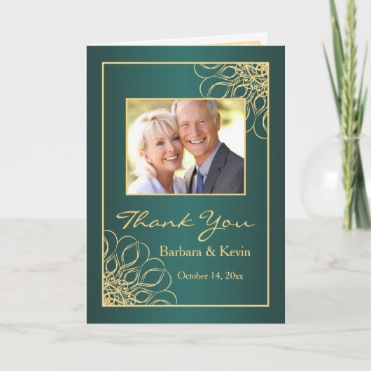 Golden swirls 50th Anniversary Thank You Foto Dankeskarte (Vorderseite)