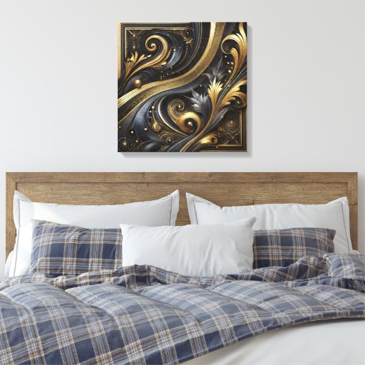 Golden Swirls and Curves Canvas Art Leinwanddruck (Insitu (Schlafzimmer))