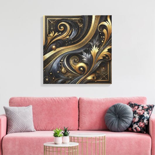 Golden Swirls and Curves Canvas Art Leinwanddruck (Insitu (Wohnzimmer))
