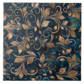 Golden Swirt Branches Ocean Deep Fliese (Vorderseite)