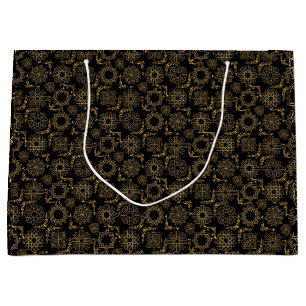 Golden Symbols Muster 12.bw Black BG Große Geschenktüte