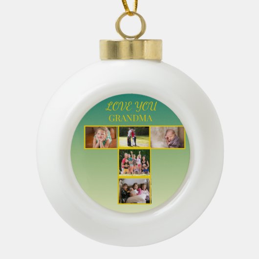 Golden T-Photo Collage on Sage Gradient Keramik Kugel-Ornament (Vorderseite)