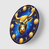 Golden Taurus Bull In Cosmic Zodiac Circle Runde Wanduhr (Winkel)