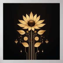 Golden Tech Bloom - Solarpunk Art Poster