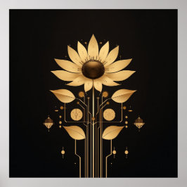Golden Tech Bloom - Solarpunk Art Poster